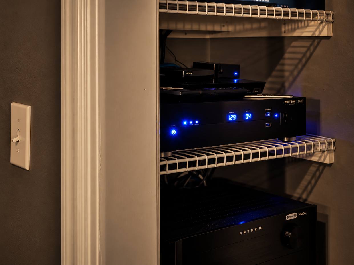Organized AV equipment closet