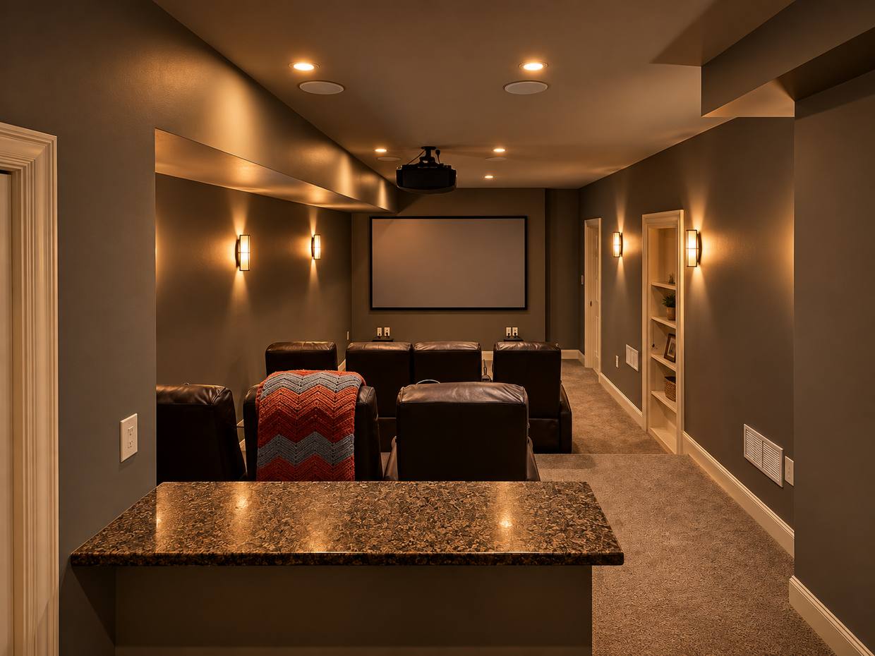 Home theater with tiered seating