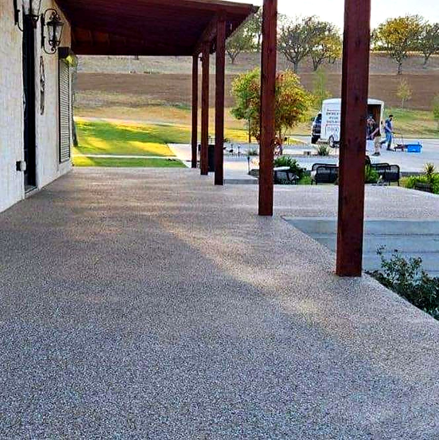 Flake epoxy coating on an outdoor patio